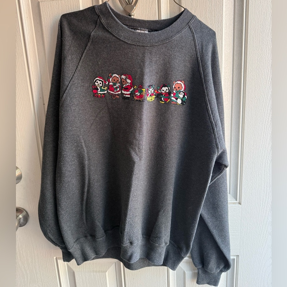Jerzees Dark Gray Crewneck Sweater with Festive Graphic